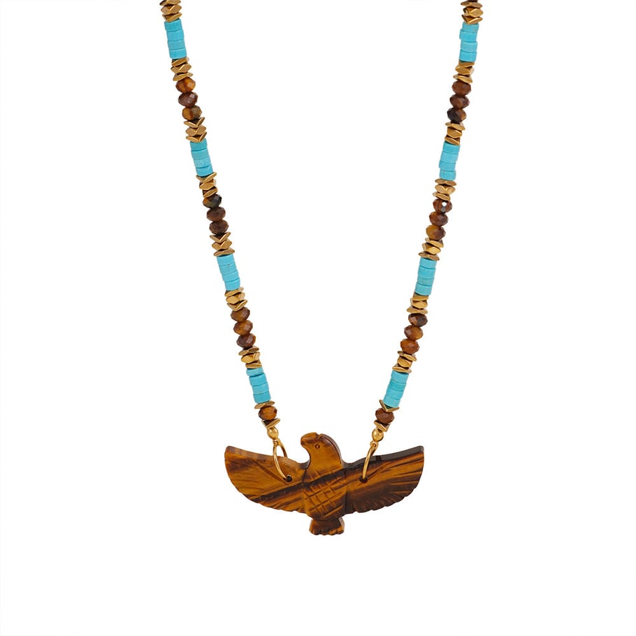 Collier de perles pour femme, série ethnique, style bohème, en acier inoxydable, couleur or, pierre naturelle Image10