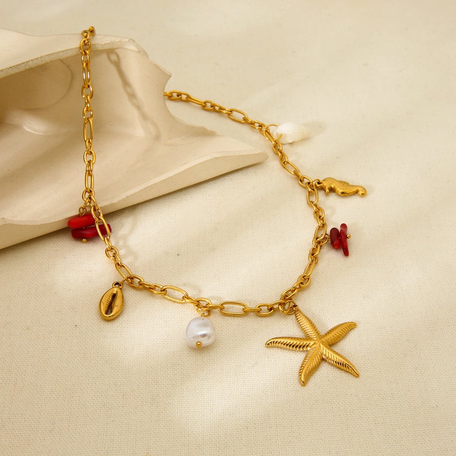 1 Piece Ocean Element Starfish Shell Stainless Steel Pendant Necklace Picture3