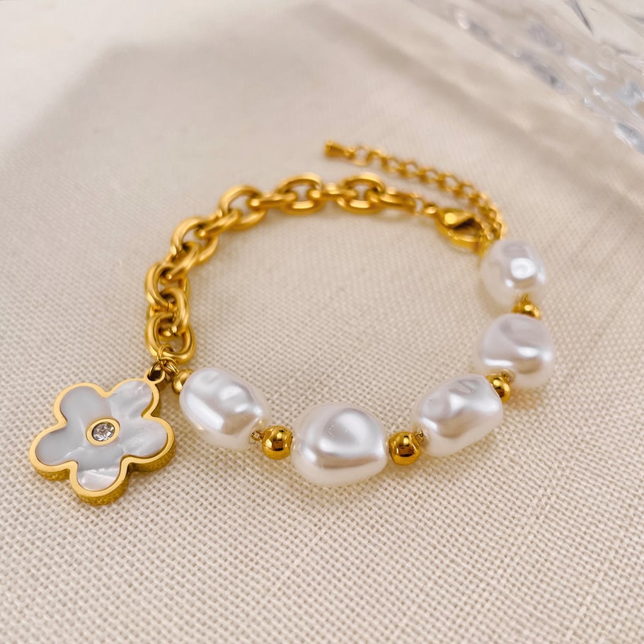 Pulseras con dijes de acero inoxidable dorados para mujer, serie simple, con flores diarias, 1 unidad Imagen3