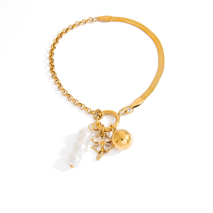 1 Stück Simple Series Retro Kleeblatt Edelstahl Gold Farbe Zirkon Damen Charm Armbänder Bild7