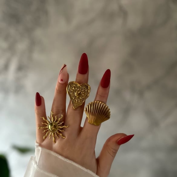 Anelli regolabili da donna in acciaio inossidabile color oro con cuore retrò, serie semplice, 1 pezzo