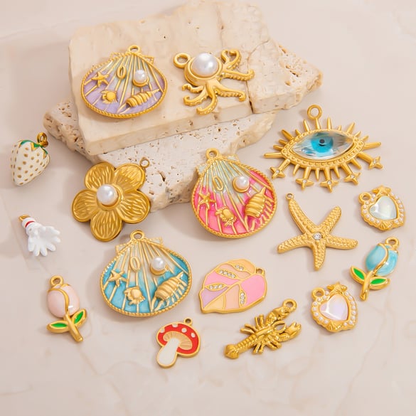 1 pieza de colgantes de acero inoxidable dorados con diseño de planta linda de serie simple para mujer
