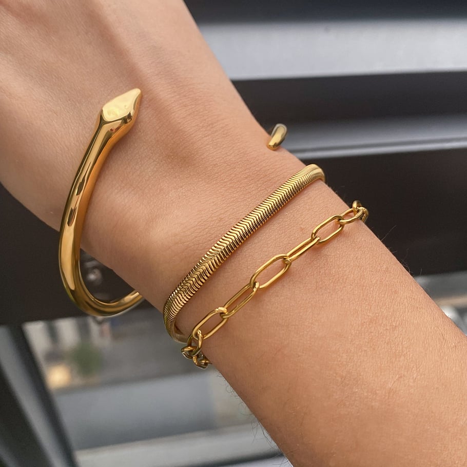 1 Piece Luxury Style Snake Shape Stainless Steel Gold Color Women's Bangles Picture3