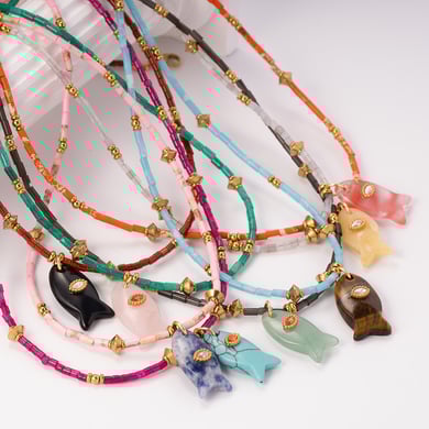 1 Piece Polychrome Series Vacation Fish Stainless Steel Gold Color Natural Stone Women's Beaded Necklaces h5 Picture6