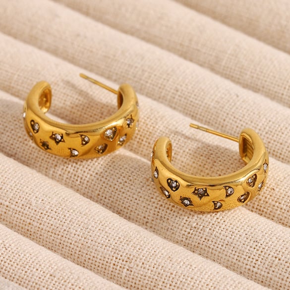 1 Paar Simple Series Klassische Sonne/Mond Edelstahl Goldfarben Strass Damen Creolen