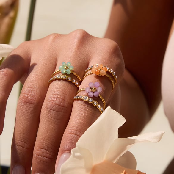 Anelli regolabili in acciaio inossidabile color oro con fiori dolci 2
