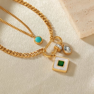 Collares en capas de acero inoxidable dorados con diseño geométrico diario de serie simple de 1 pieza para mujer h5 Imagen3