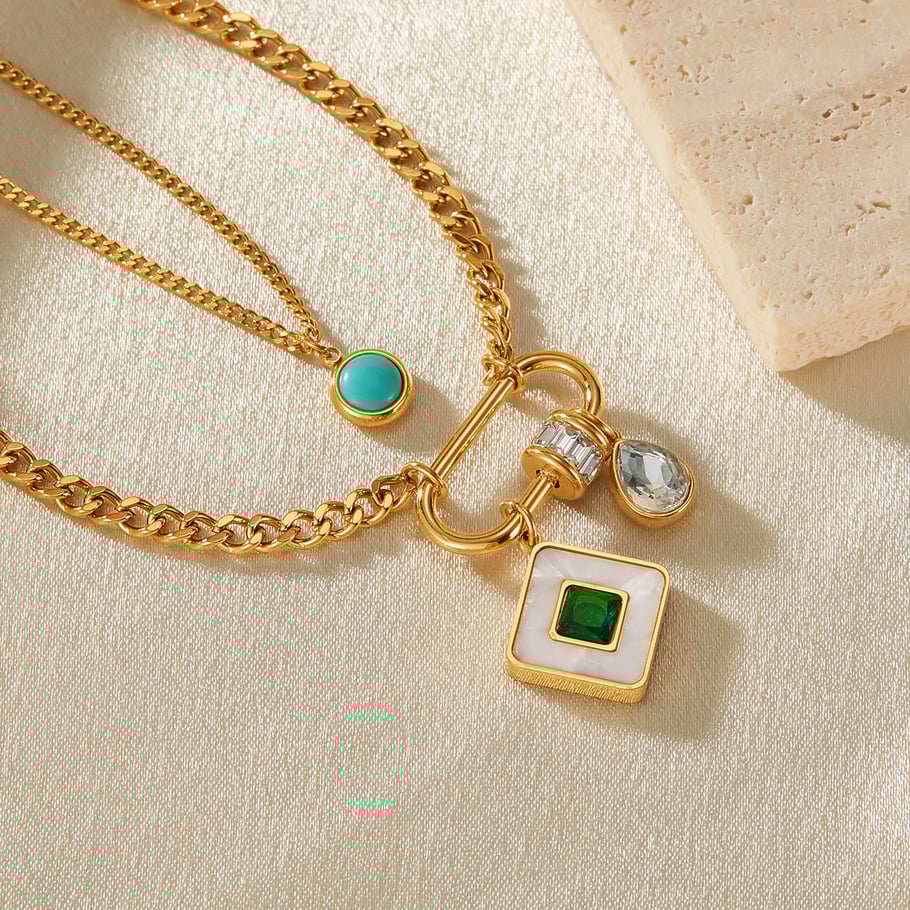 Collares en capas de acero inoxidable dorados con diseño geométrico diario de serie simple de 1 pieza para mujer Imagen3