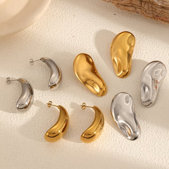 Droplet Shape Minimalist Stainless Steel Gold Color Women's Stud Earrings 2