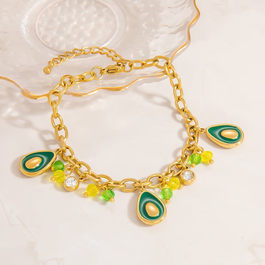 1 Piece Intricate Series Vivid Avocado Stainless Steel Gold Color Women's Charm Bracelets Picture3