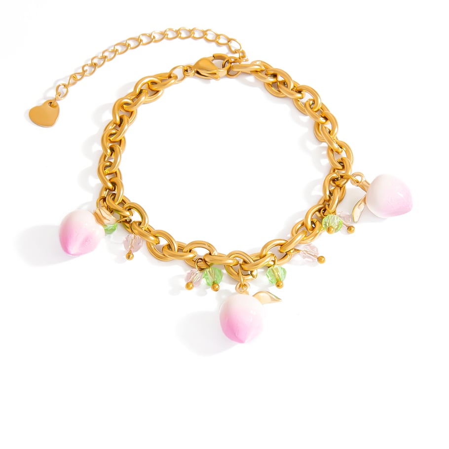 Sweet Peach Stainless Steel  Gold Color Charm Bracelets 
