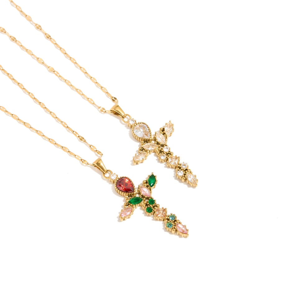 1 Piece Retro Cross Stainless Steel Gold Color Women's Pendant Necklaces Picture5
