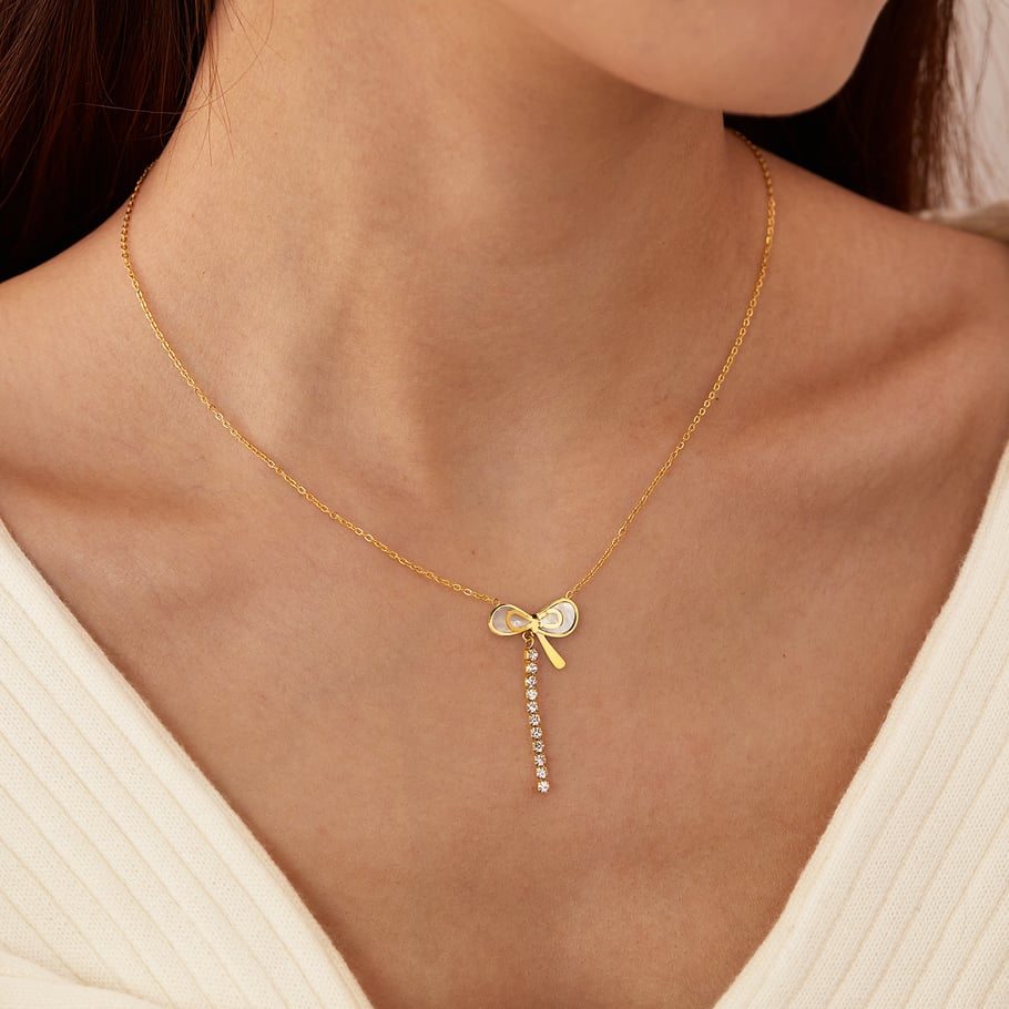 1 Piece Simple Series Daily Bow Knot Stainless Steel Gold Color Women's Pendant Necklaces h5Picture5