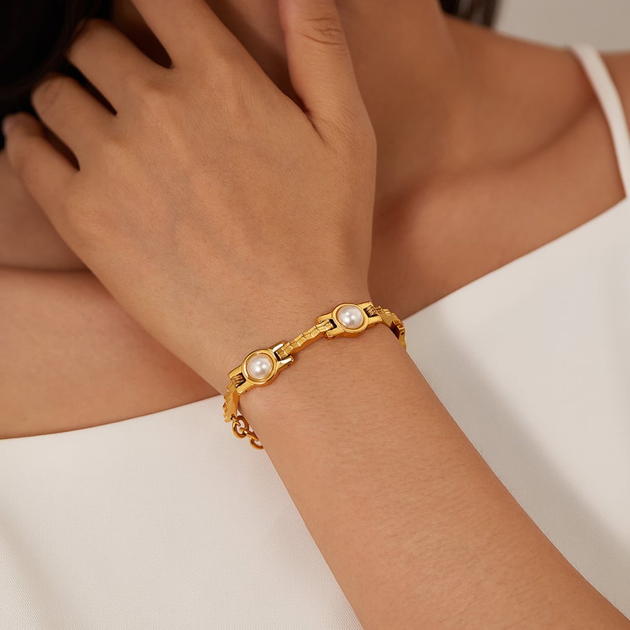 Retro-Kette Edelstahl Goldfarbenes Armband Bild4