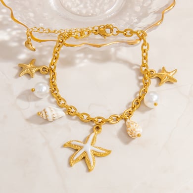 Starfish Stainless Steel Gold Color Charm Bracelets h5 Picture3