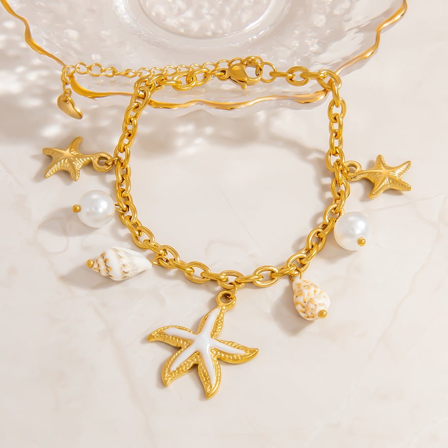 Starfish Stainless Steel Gold Color Charm Bracelets Picture3