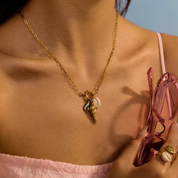 Oceanic Stainless Steel Gold Color Pendant Necklaces