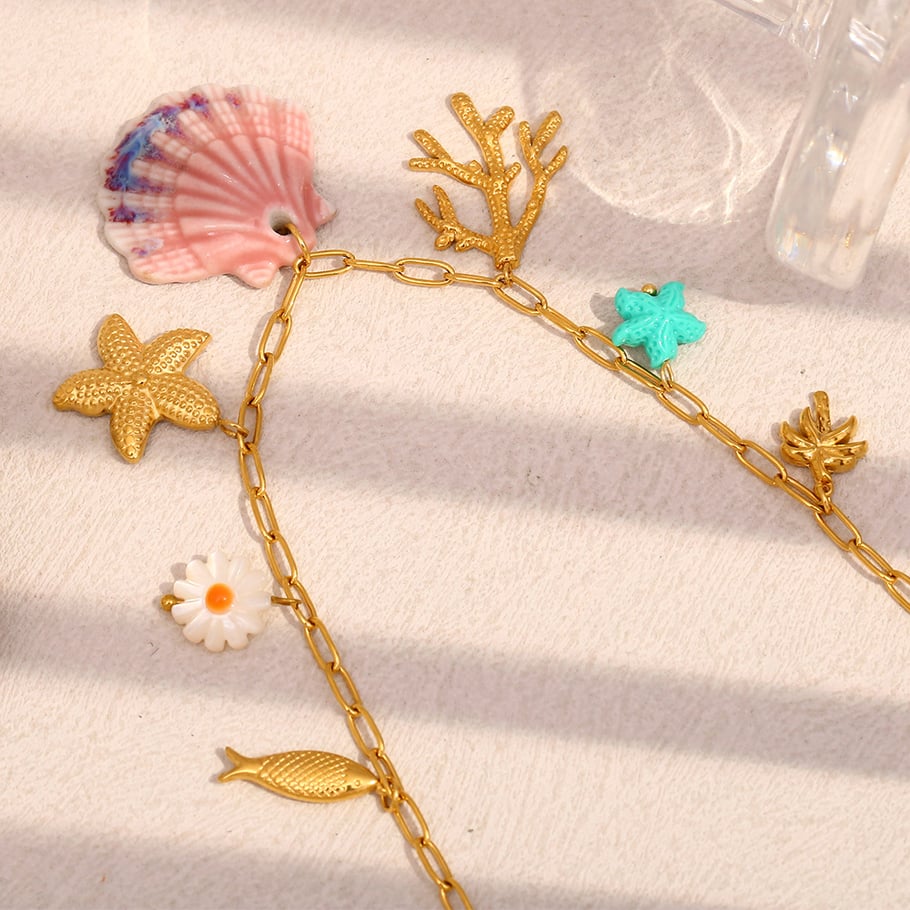 1 Stück Simple Series Vacation Turtle Edelstahl Goldfarbene Muschel Damen-Anhänger-Halsketten Bild6