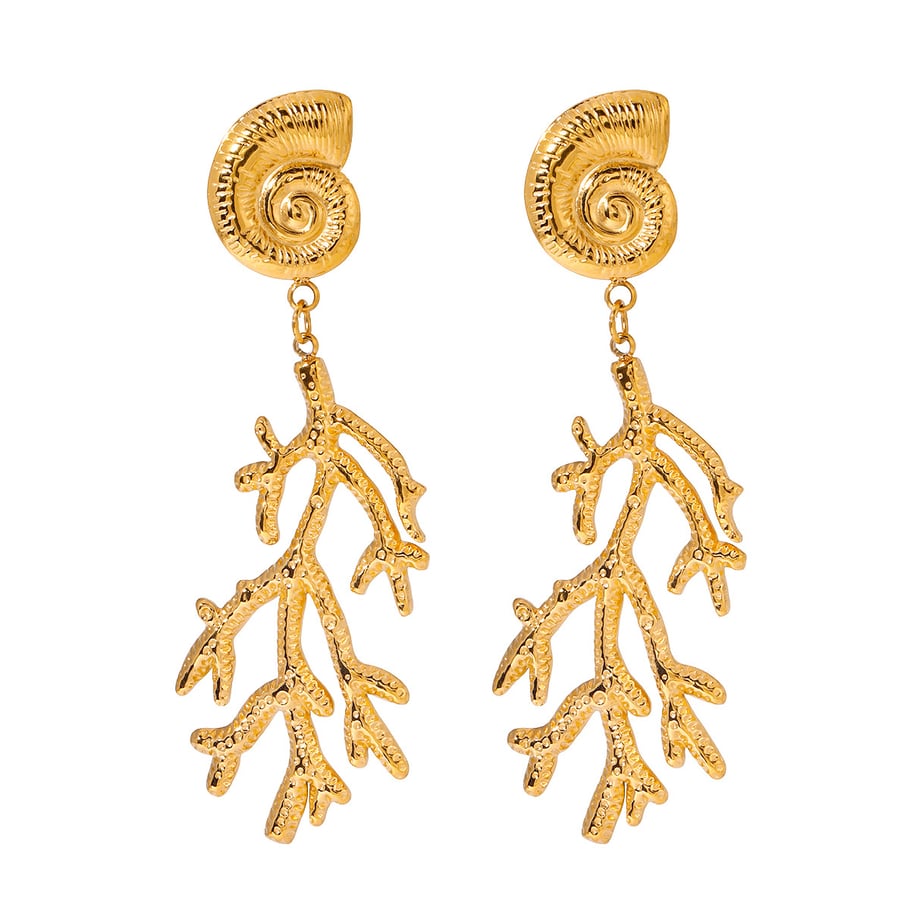 Retro Coral Stainless Steel Gold Color Drop Earrings Picture5