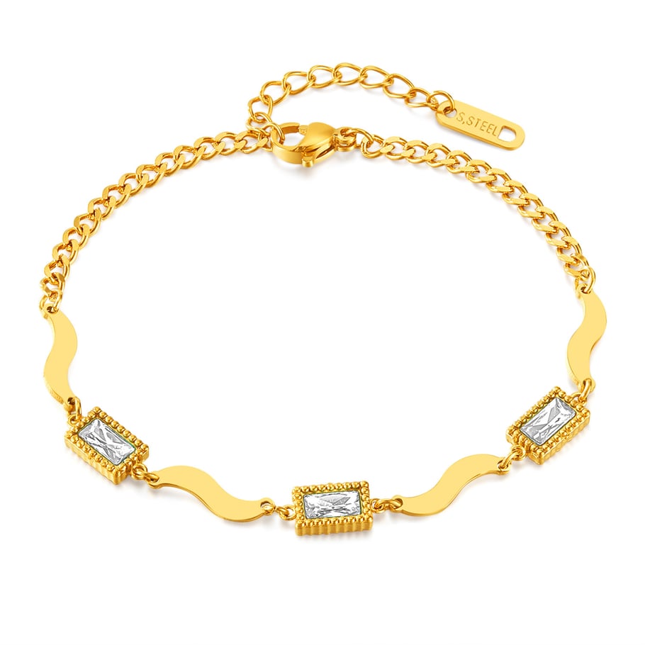 1 Piece Vintage Series Stylish Rectangular Stainless Steel Gold Color Women's Chain Bracelets Picture5