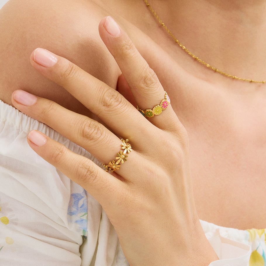1 Piece Cute Flower Stainless Steel Gold Color Women's Adjustable Rings Picture4