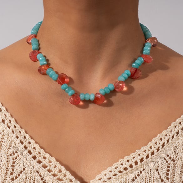 Collana con perline da donna in acciaio inossidabile color oro, serie romantica, 1 pezzo