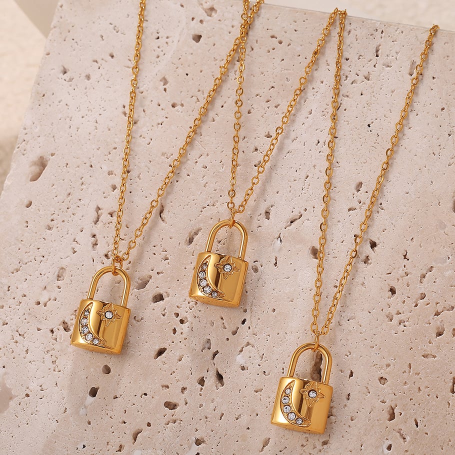 Lock Stainless Steel Gold Color Pendant Necklaces Picture4