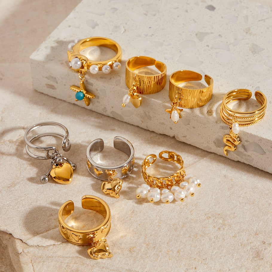 Ins Style Herz Edelstahl Gold Farbe Statement Ringe Bild2