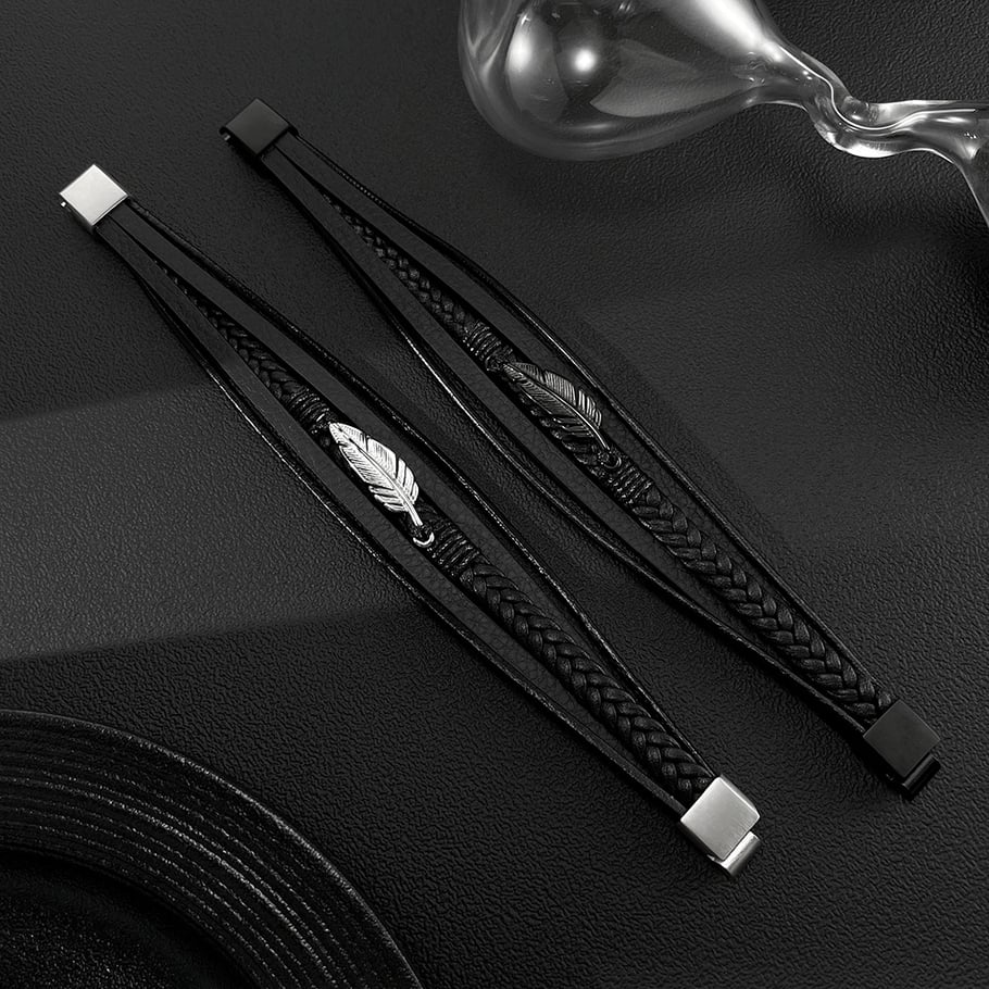 1 Piece Understated Feather Stainless Steel Men's Bracelets Picture4
