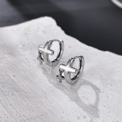 Modern Cross Stainless Steel Men's Hoop Earrings h5 Picture2
