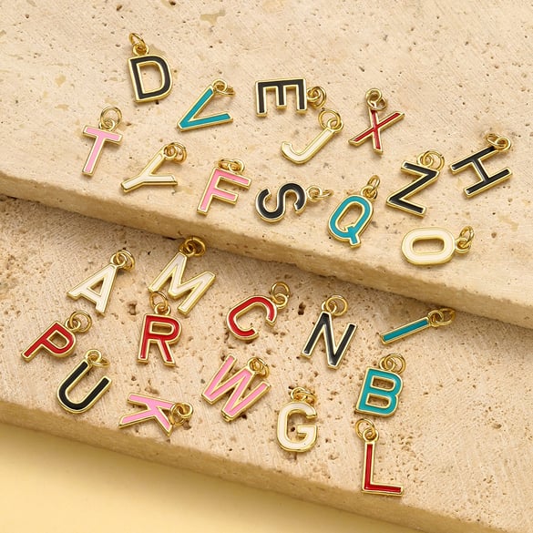 Colorful Letter Oil-drop  Copper Gold Color Pendants