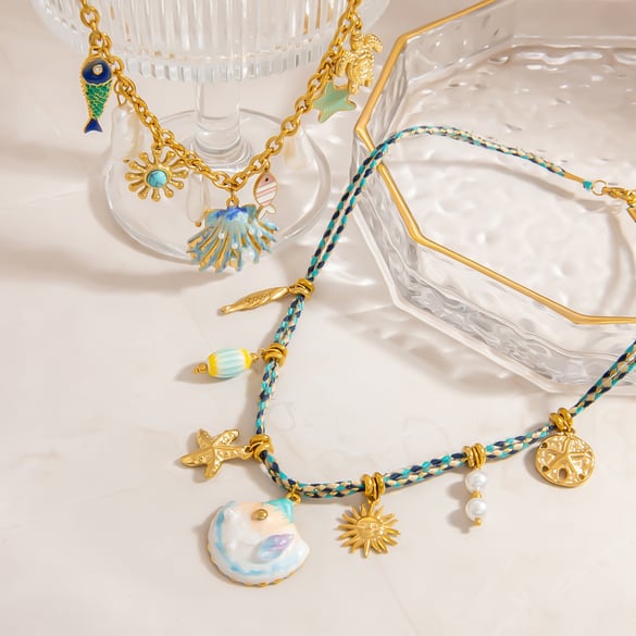 Collar con colgante de tortuga de vacaciones de acero inoxidable en color dorado para mujer, serie simple, 1 pieza