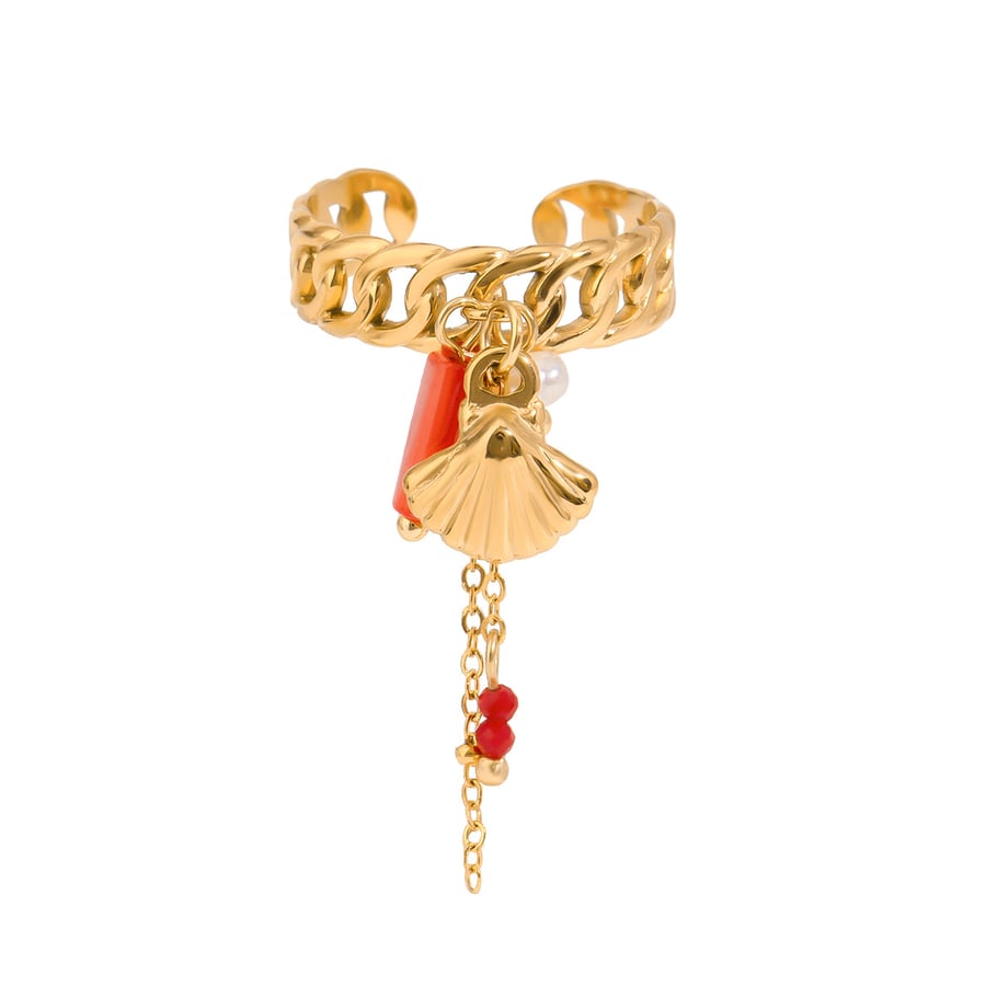 1 Piece Gold Color Stainless Steel Coral Pendant Women's Adjustable Rings Picture5