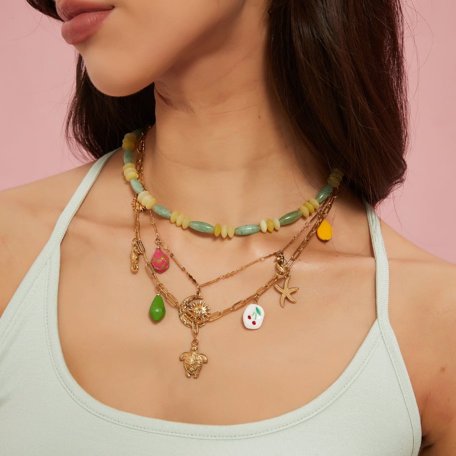 Delicate Marine Series Stainless Steel Gold Color Natural Stone Women's Pendant Necklaces Picture4