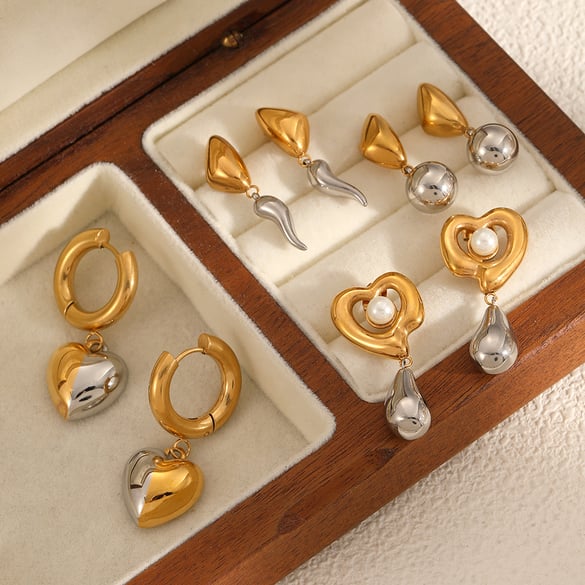 Modern Gold&Silver Color Geometric Stainless Steel Women's Stud Earrings 2