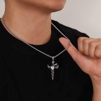 Colliers exquis avec pendentif en forme de croix et d&#39;ailes en acier inoxydable pour homme h5 Image5