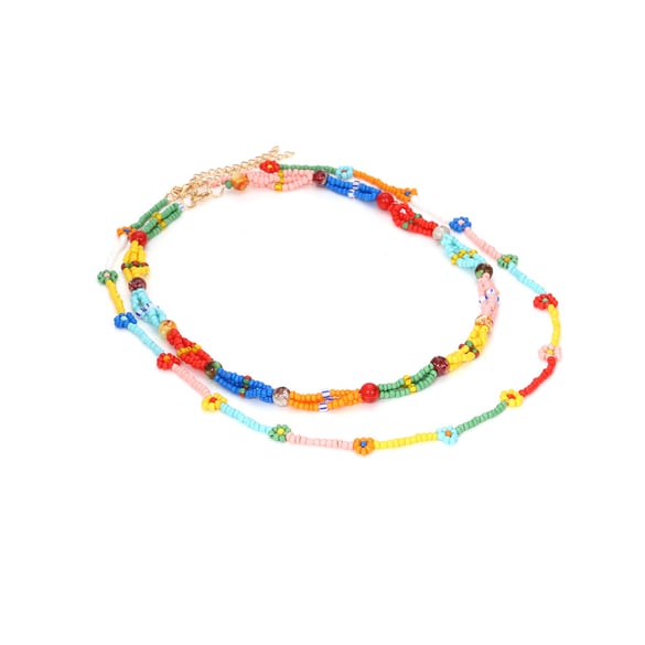 Collana a strati in resina con perline casual, serie semplice, da donna, 1 pezzo 2