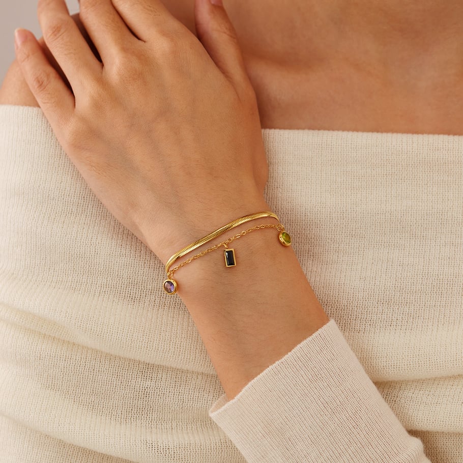 1 Piece Gorgeous Series Daily Rectangular Pendant Stainless Steel Gold Color Women's Chain Bracelets Picture5