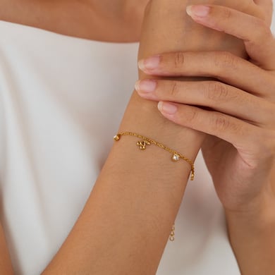 Pulsera de cadena de acero inoxidable color dorado para mujer, serie simple, 1 pieza h5 Imagen4