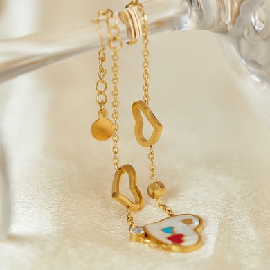 Pulsera de cadena de acero inoxidable color dorado con diseño de corazón diario de serie simple para mujer, 1 pieza h5 Imagen5