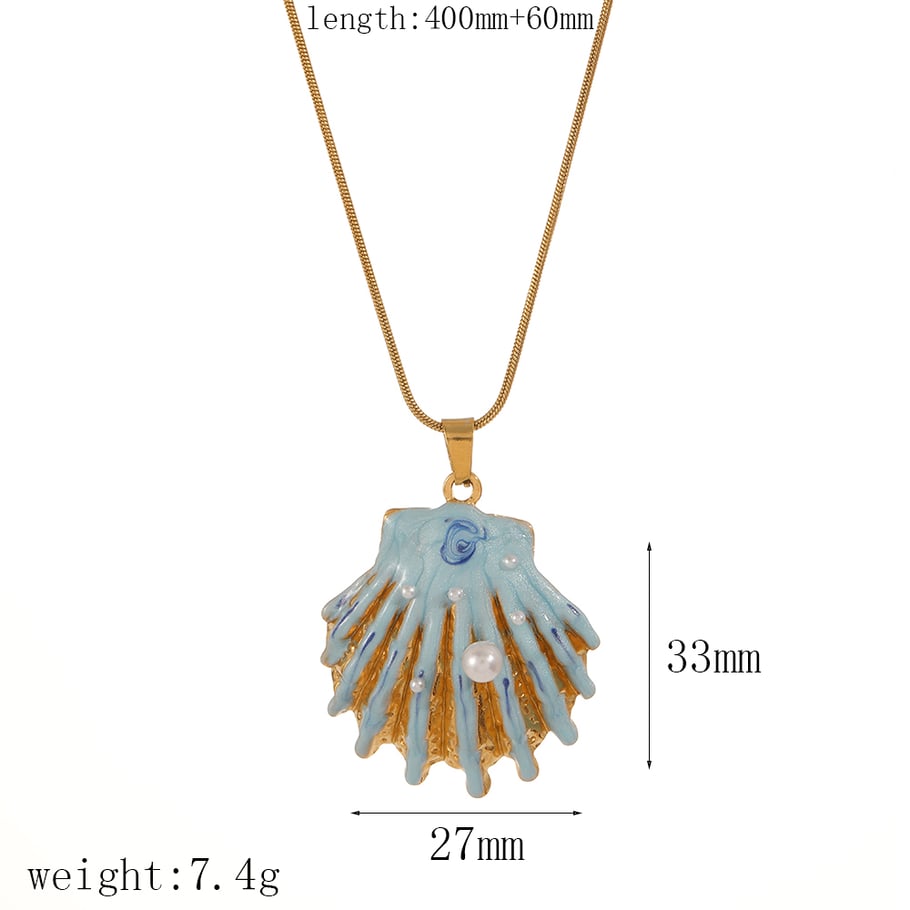 Ocean Series Oil-spot Glazing Shell Shape Women's Pendant Necklaces 