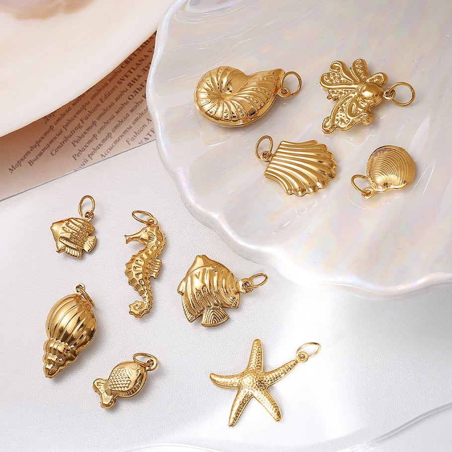 Marine Organism Titanium Steel Gold Color Hollow Women's Pendants Picture2