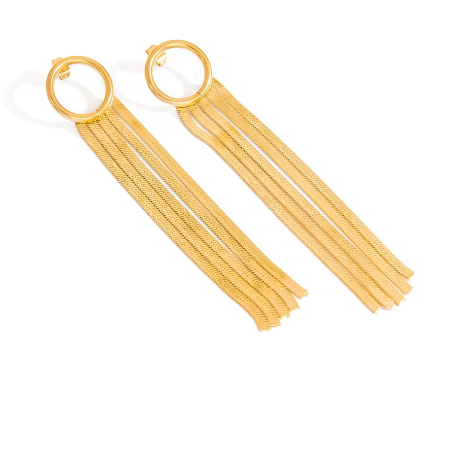 Elegante Quaste Edelstahl Gold Farbe Baumeln Ohrringe 