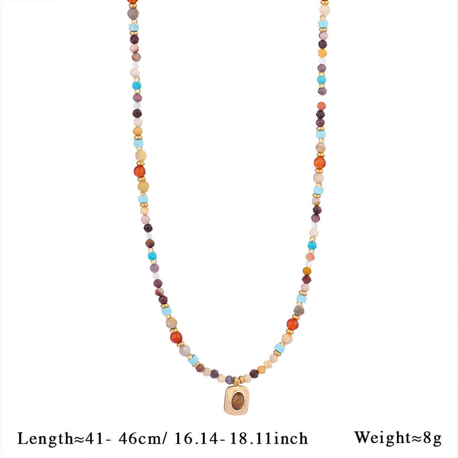 Lapis Lazuli Bohemian Delicate Stainless Steel Gold Color Women's Beaded Necklaces Picture2