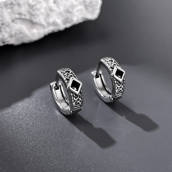 Dazzling Rhombus Stainless Steel Men's Hoop Earrings