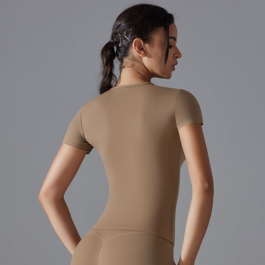 1 Piece High Elastic Skin Tight Breathable Yoga Short Sleeved Women's Sports T Shirt Picture5