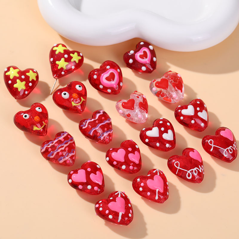 Perline di vetro fai da te a forma di cuore rosso dolce ed elegante Immagine4