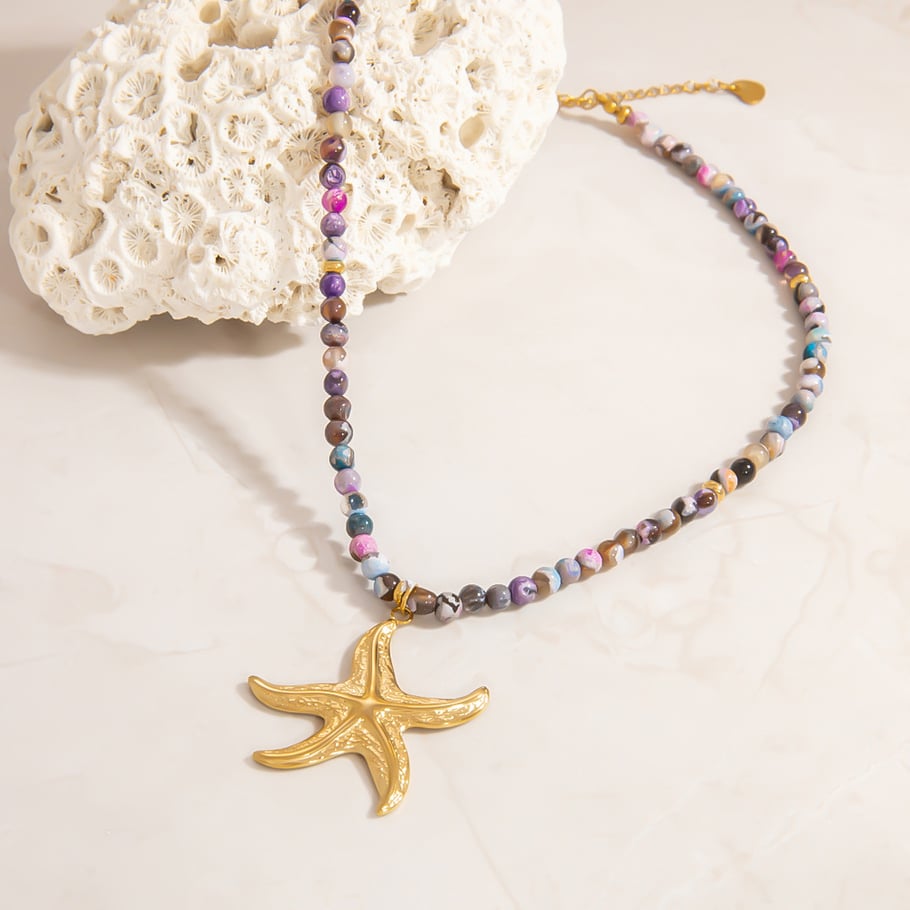 Designable Sun Stainless Steel Gold Color Natural Stone Women's Beaded Necklaces Picture9