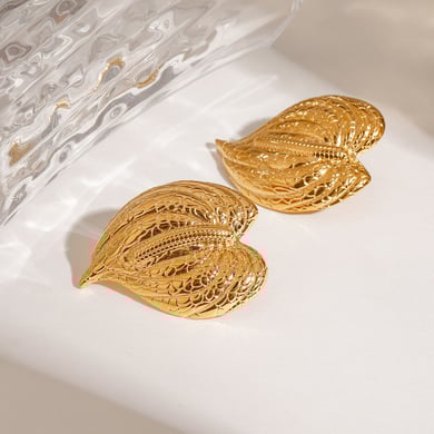 Retro Heart Stainless Steel Gold Color Stud Earrings h5 Picture5