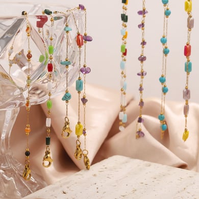 1 Piece Dazzling Beads Stainless Steel Gold Color Women's Chain Necklaces h5 Picture3